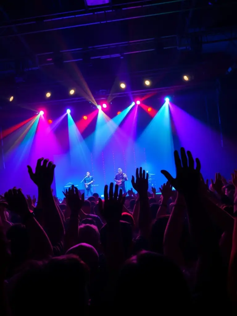 A vibrant image depicting a live concert in Yokosuka, with a band performing on stage and an enthusiastic crowd enjoying the music. The image should capture the energy and excitement of live music events in the city.