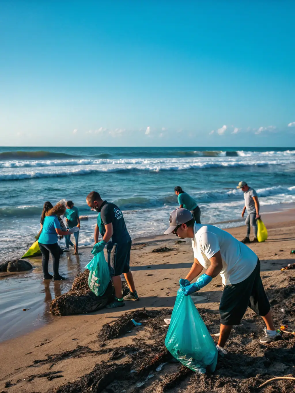 An image of a group of people participating in a community event in Yokosuka, such as a beach cleanup, a charity run, or a local market. The image should highlight the sense of community and the positive impact of these events.